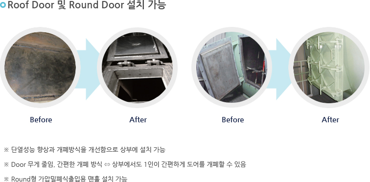 Roof Door 및 Round Door 설치 가능